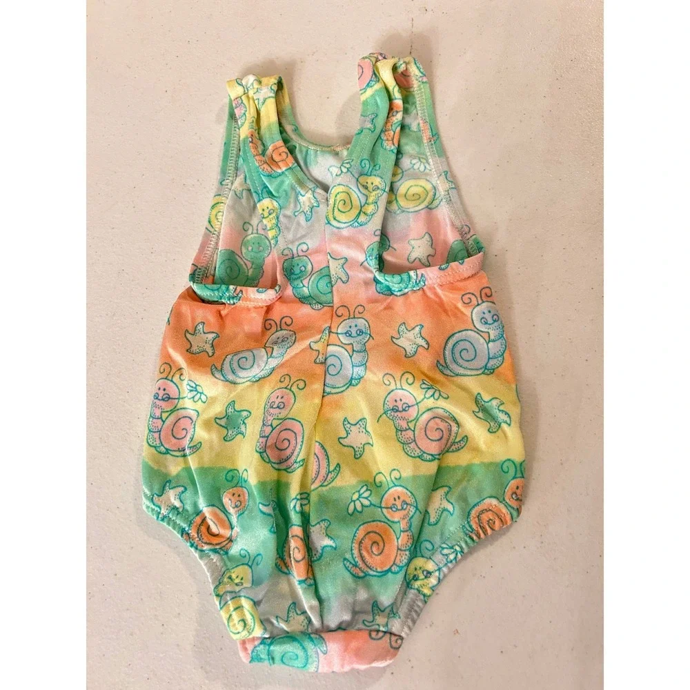 Vintage Baby Girls Rainbow Snail Starfish One Piece Swimsuit Pastel 0-2M